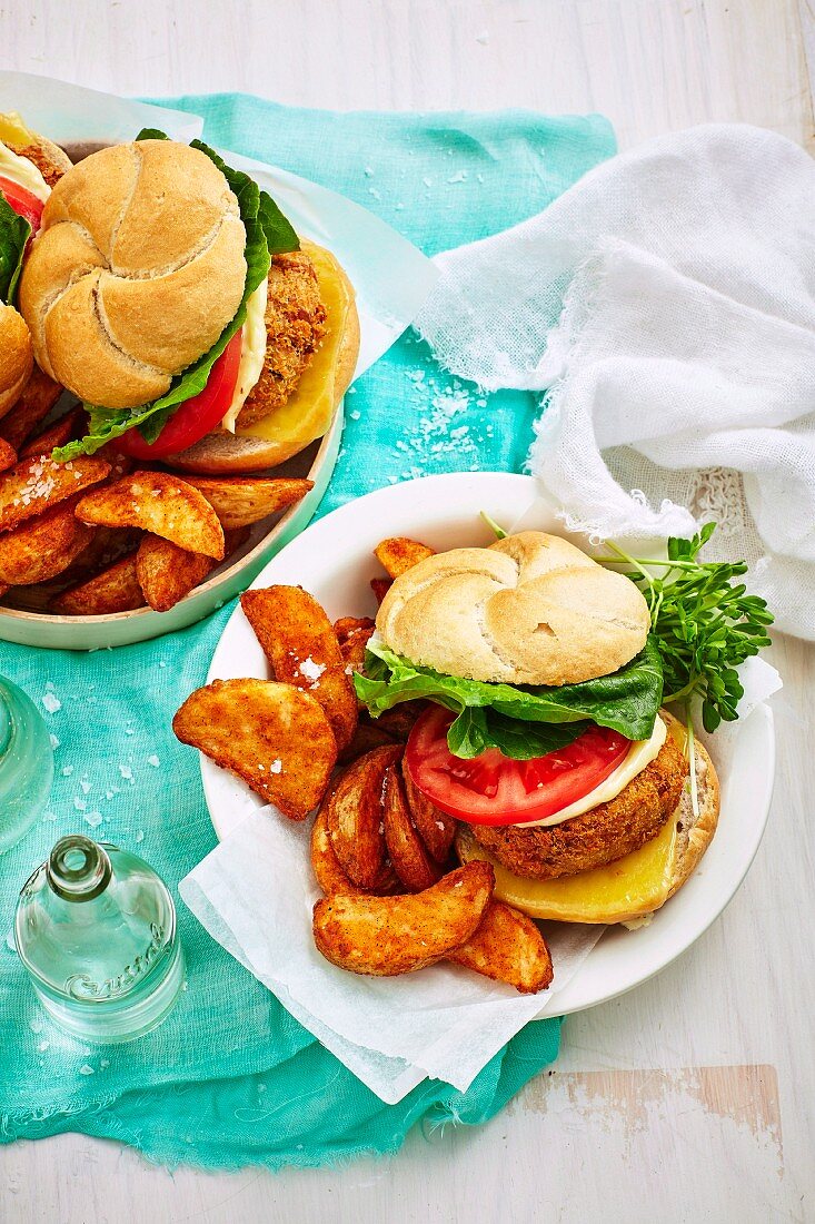 Thunfisch-Burger mit Potato Wedges