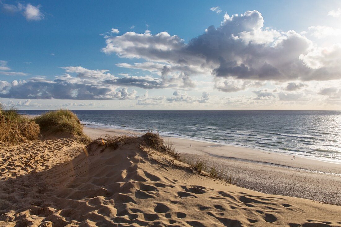 Cloudy skies, beach and sand dunes on the island of Sylt in Germany