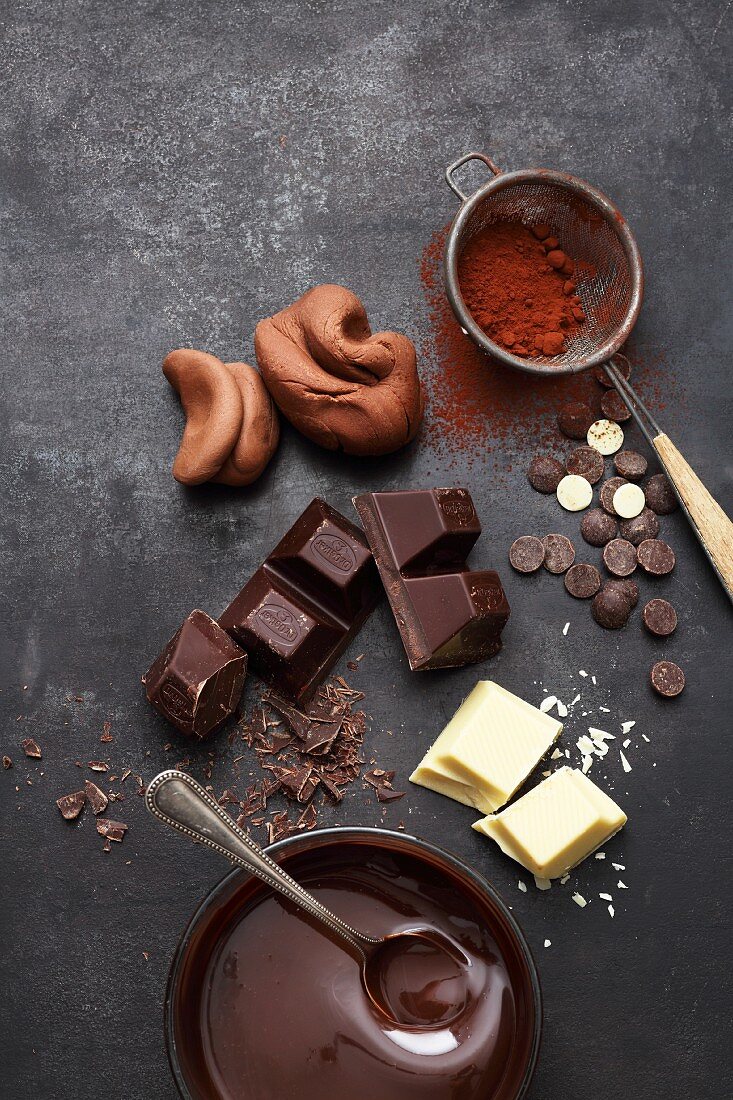 Various types of chocolate for cakes and tarts