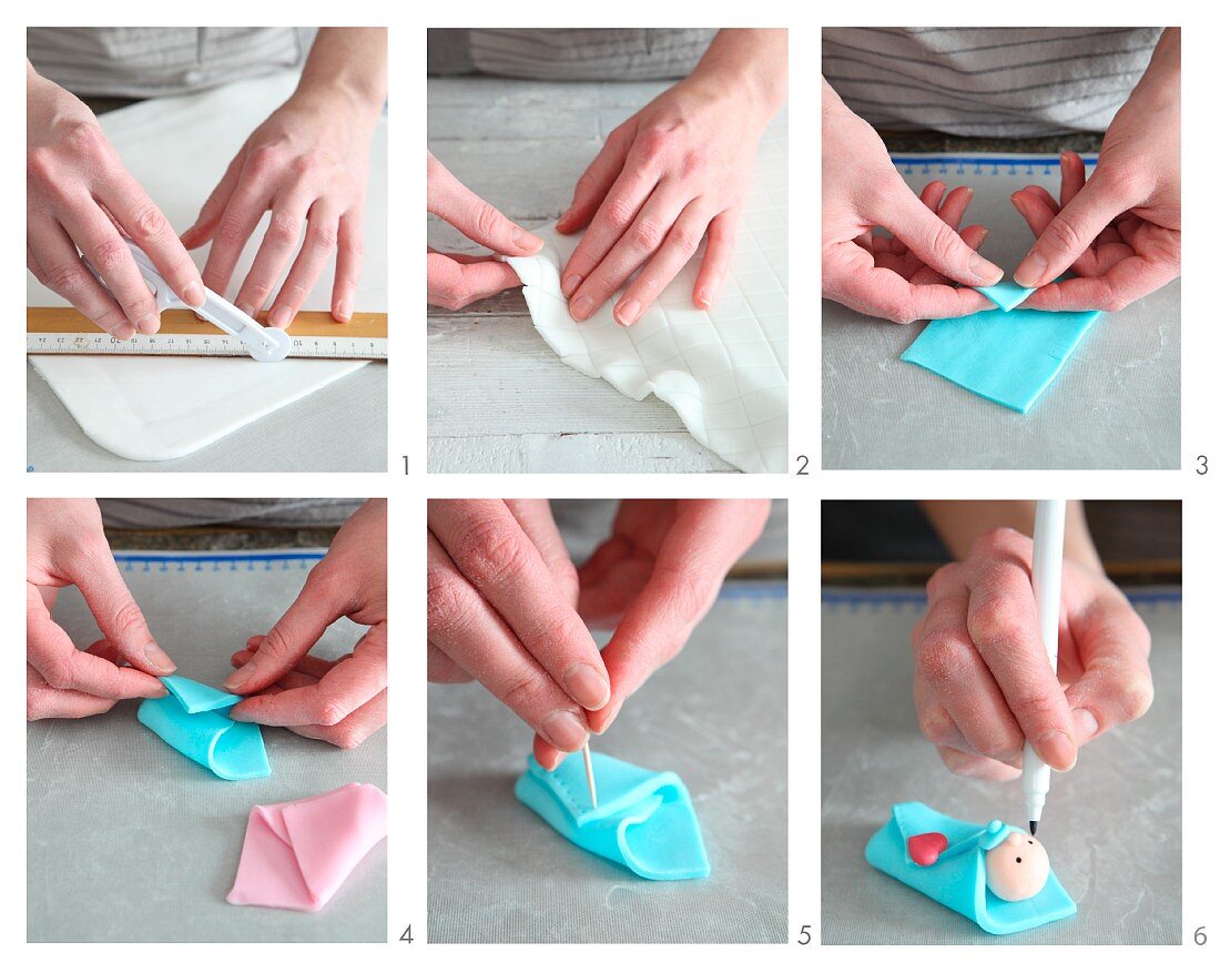 Baby figures being made from fondant icing