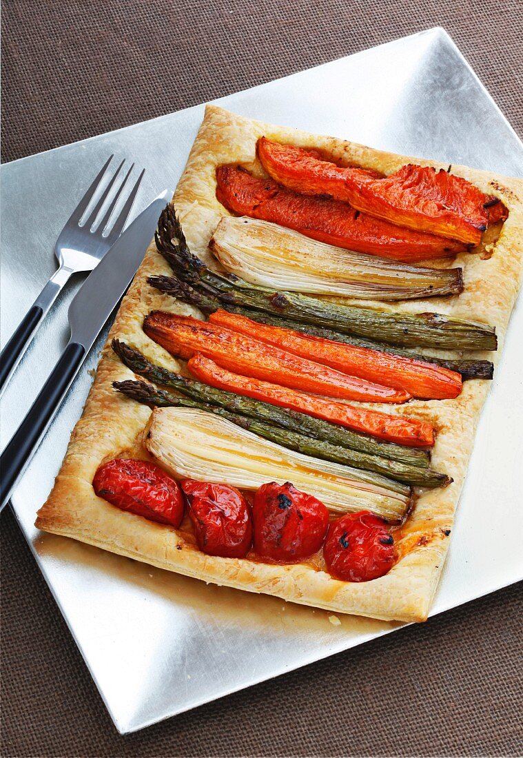 Caramelised vegetables in puff pastry