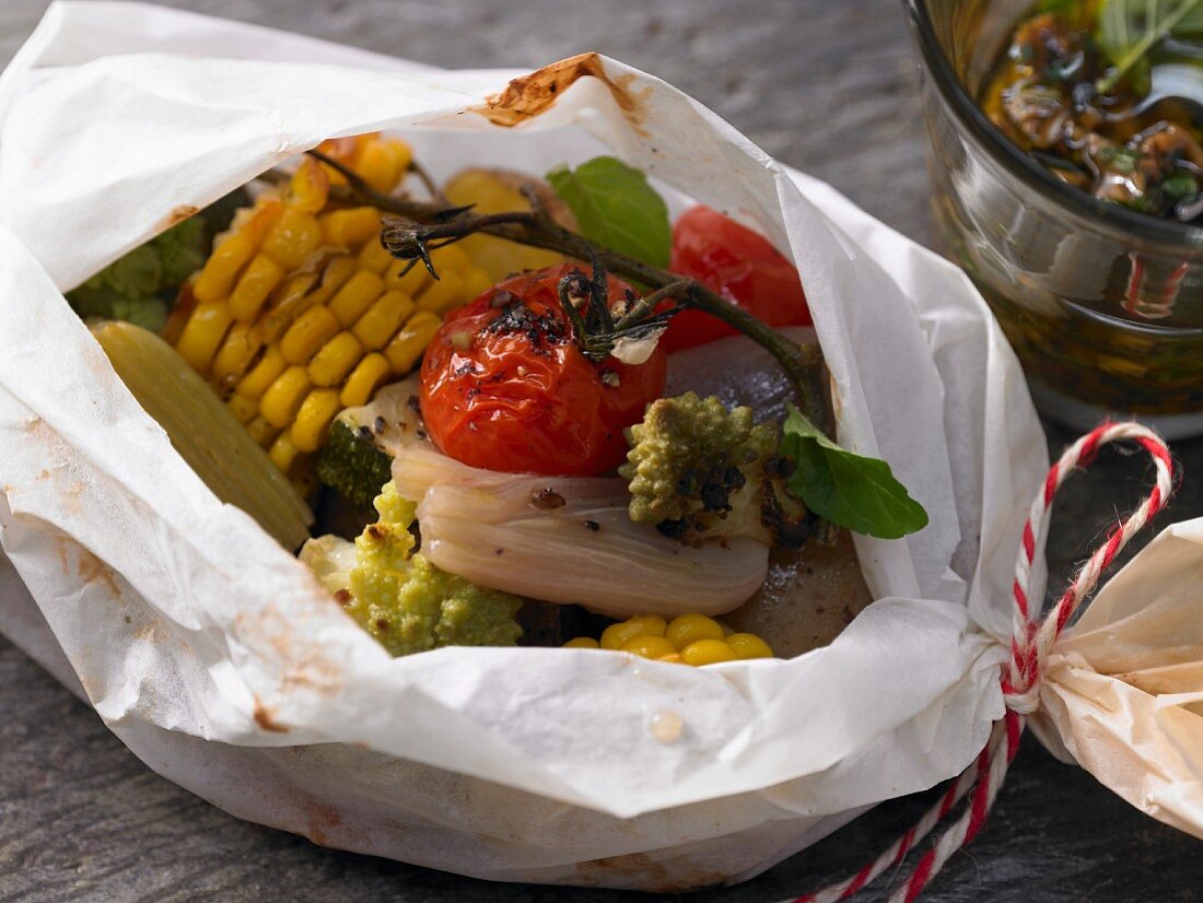 Autumnal vegetables cooked in parchment