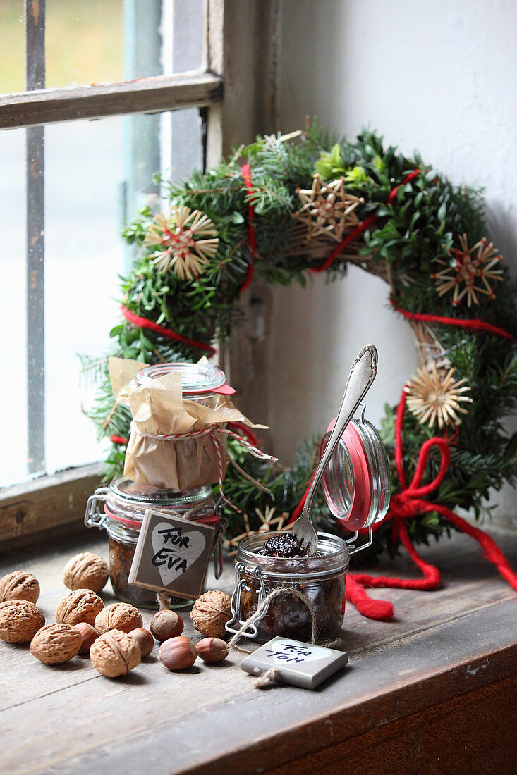 Fruitcake in a glass as a Christmas gift