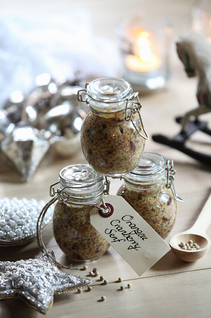 Orange and cranberry mustard as a Christmas gift