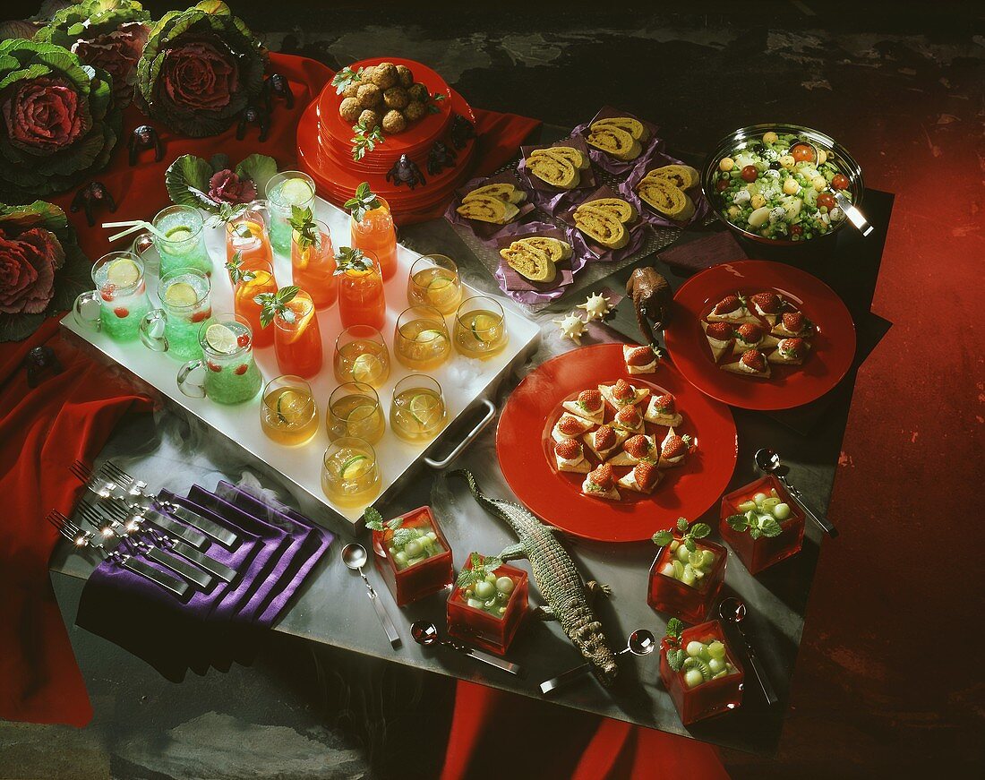 Several Assorted Appetizers and Cocktails For a Party