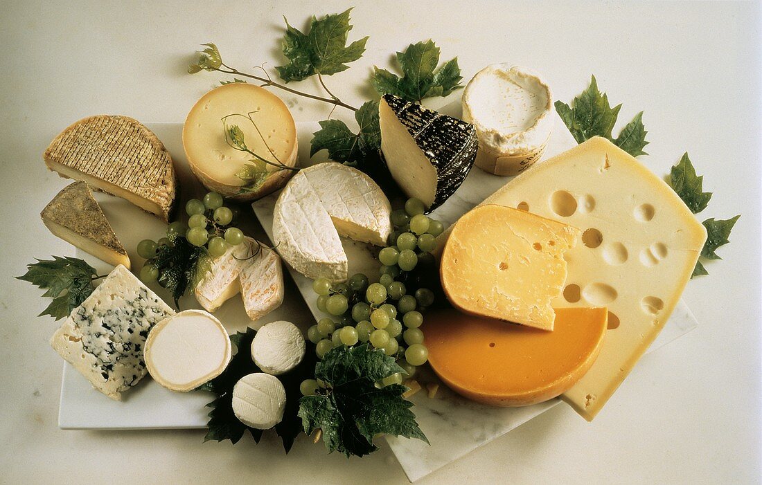 Assorted Cheese Still Life with Green Grapes
