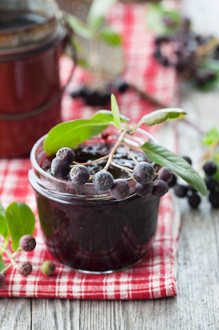 Aronia jam in a glass