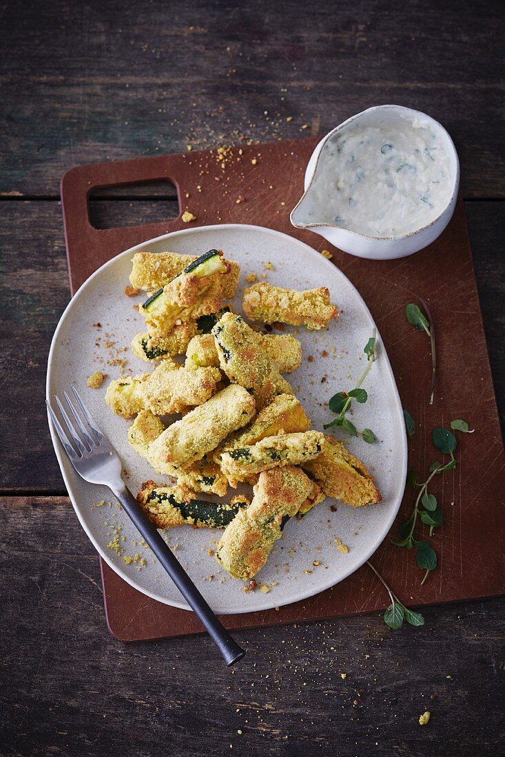 Vegan courgette dippers with apple and mint raita (soya-free)