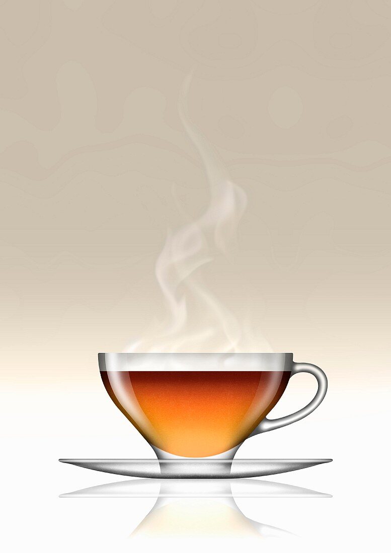 Earl Grey Tee in Glas-Teetasse und Untertasse