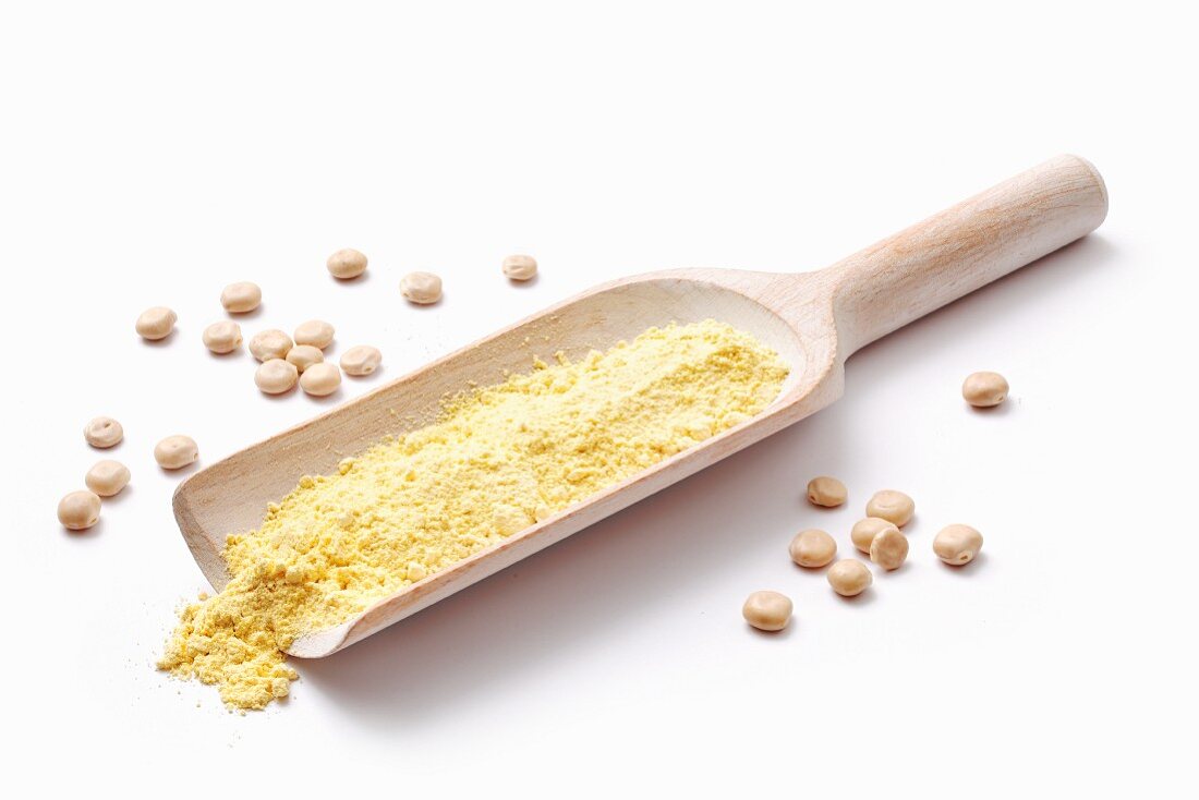 Lupin flour on a wooden scoop