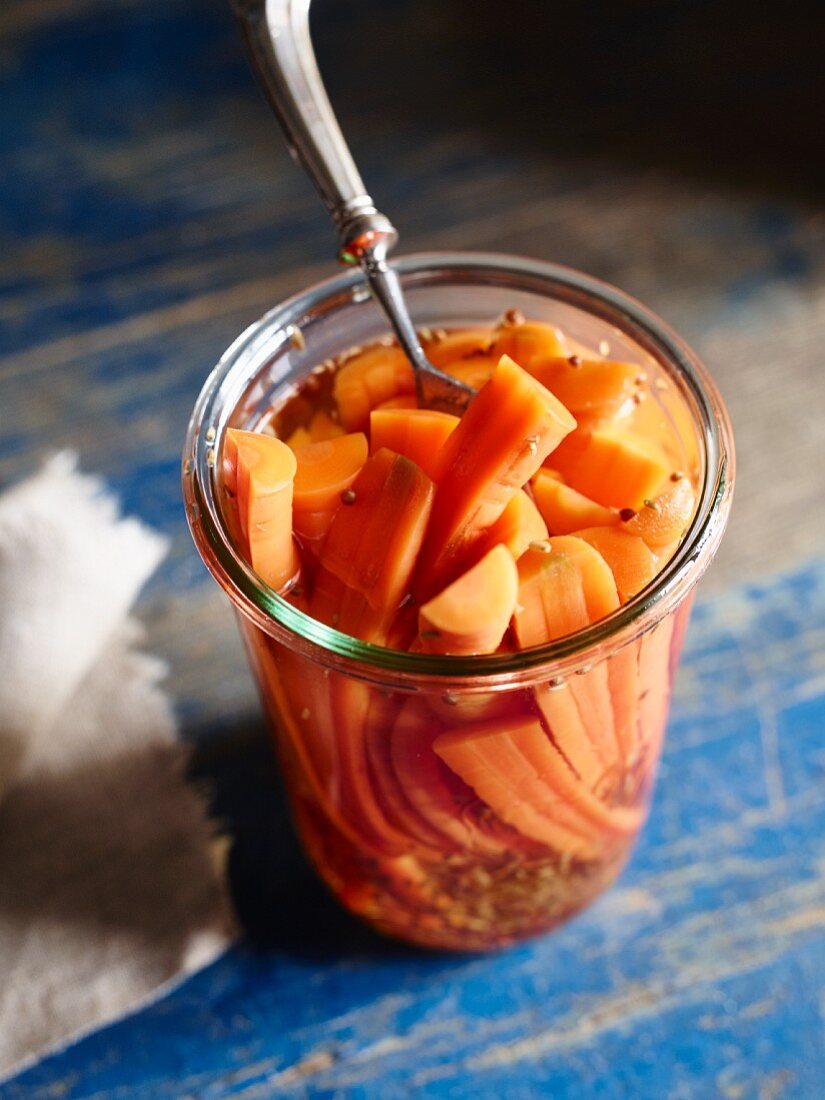Carrot pickles in a glass