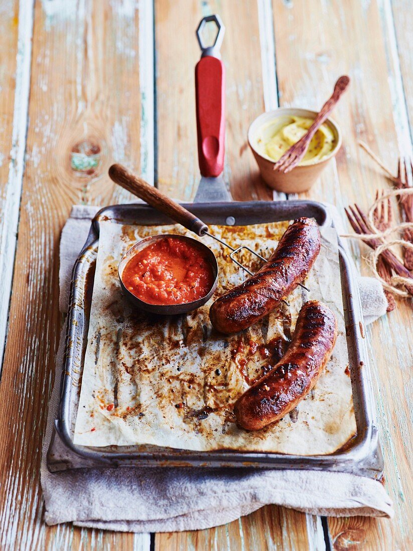 Grilled sausage with salsa rosso