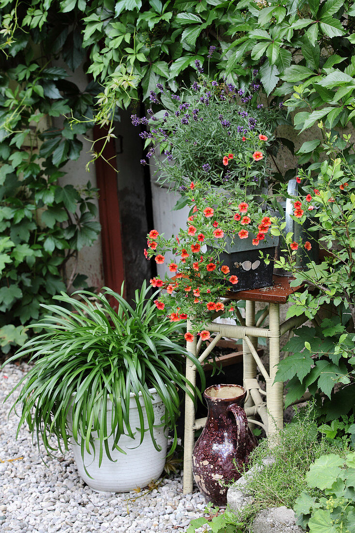 Blumenständer am Hauseingang