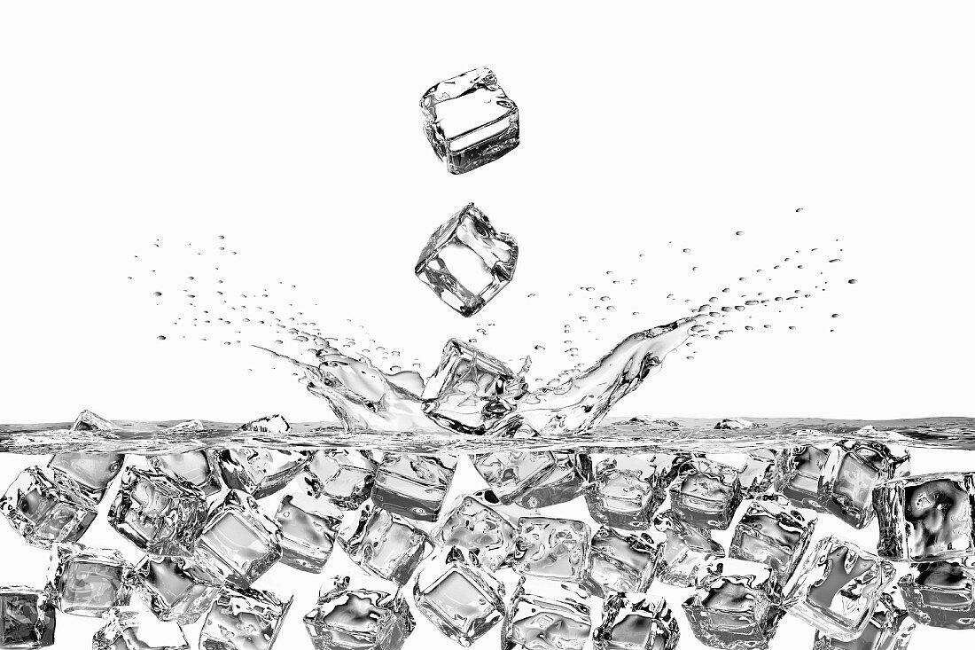 Ice Cubes Splashing into Water