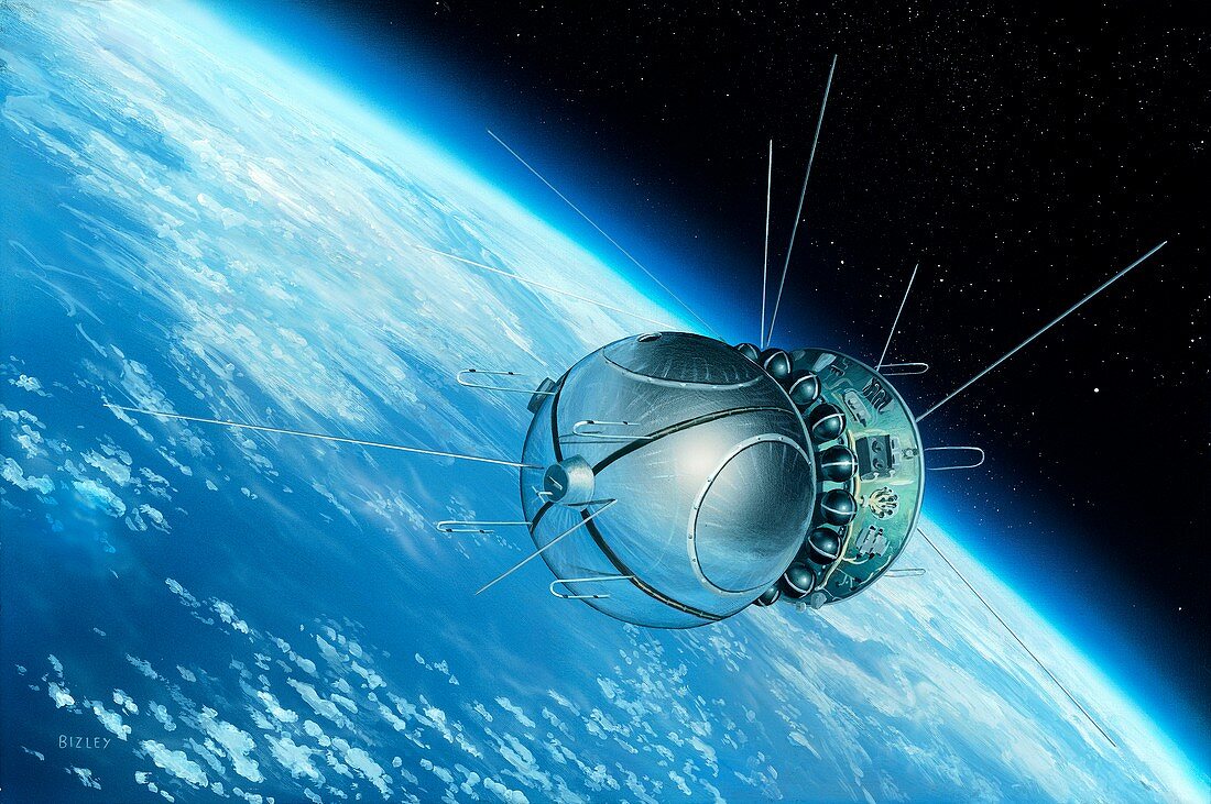 Vostok 1 orbiting the Earth, 1961, illustration
