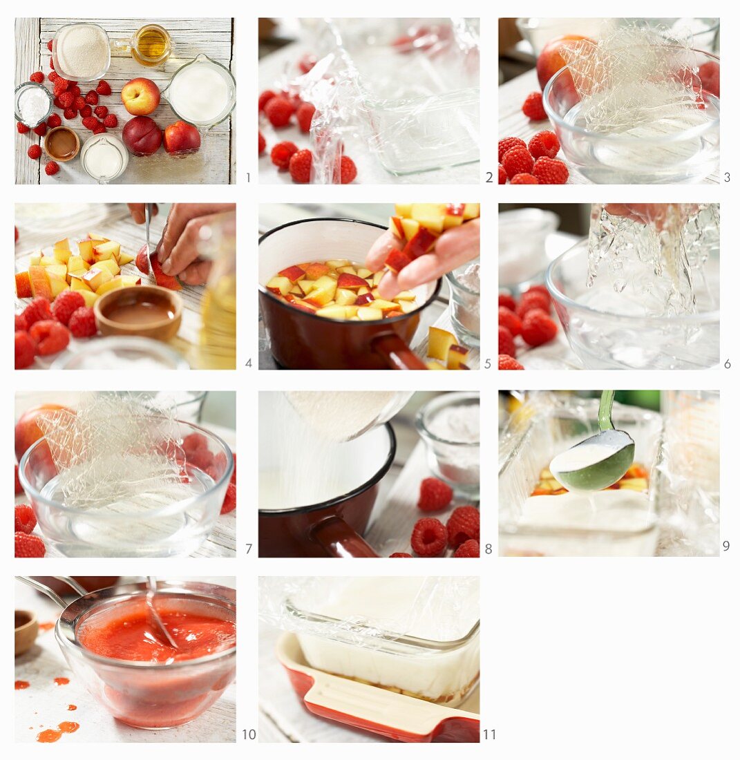 How to make kefir jelly with nectarines and raspberry coulis