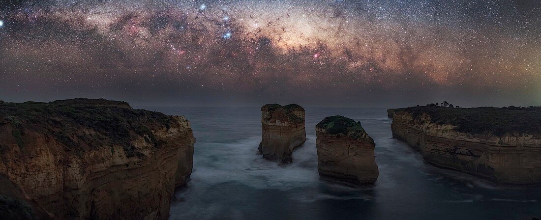 Milky Way over sea stacks, Australia