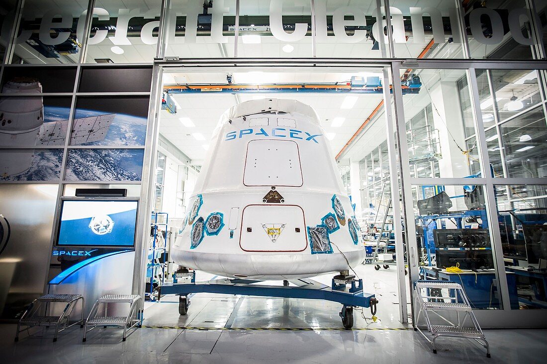 Dragon spacecraft at SpaceX headquarters, 2015