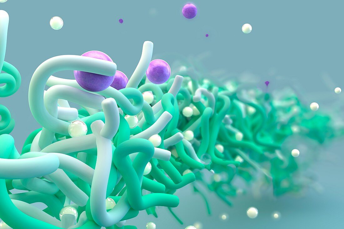 Filtering nanoparticles with a polymer membrane, illustratio