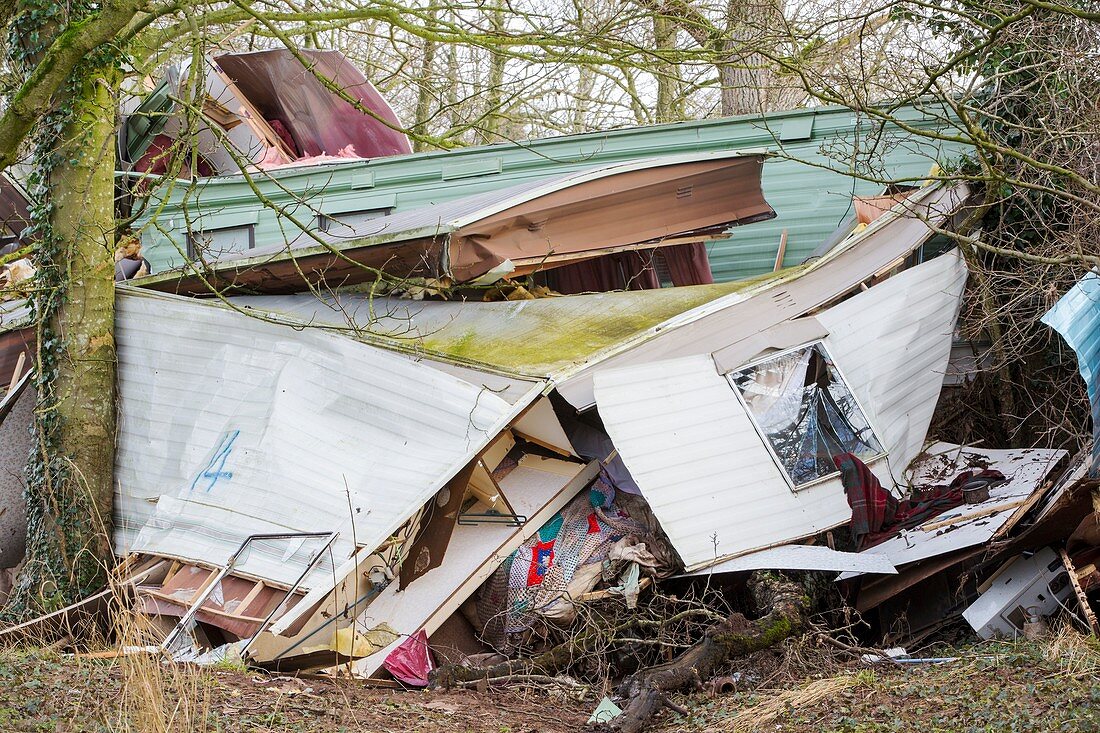 Caravan park destroyed by flooding, UK