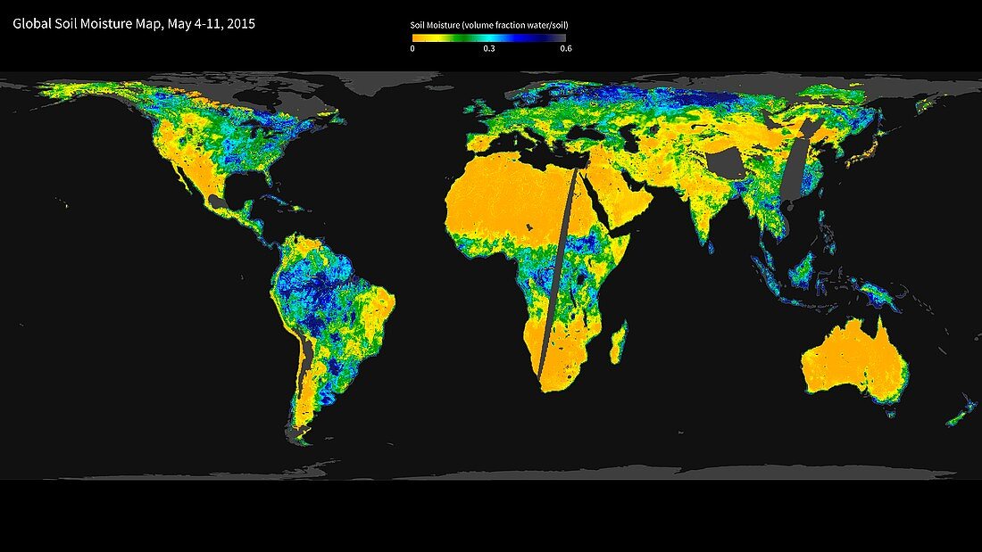 Global soil moisture, SMAP satellite map