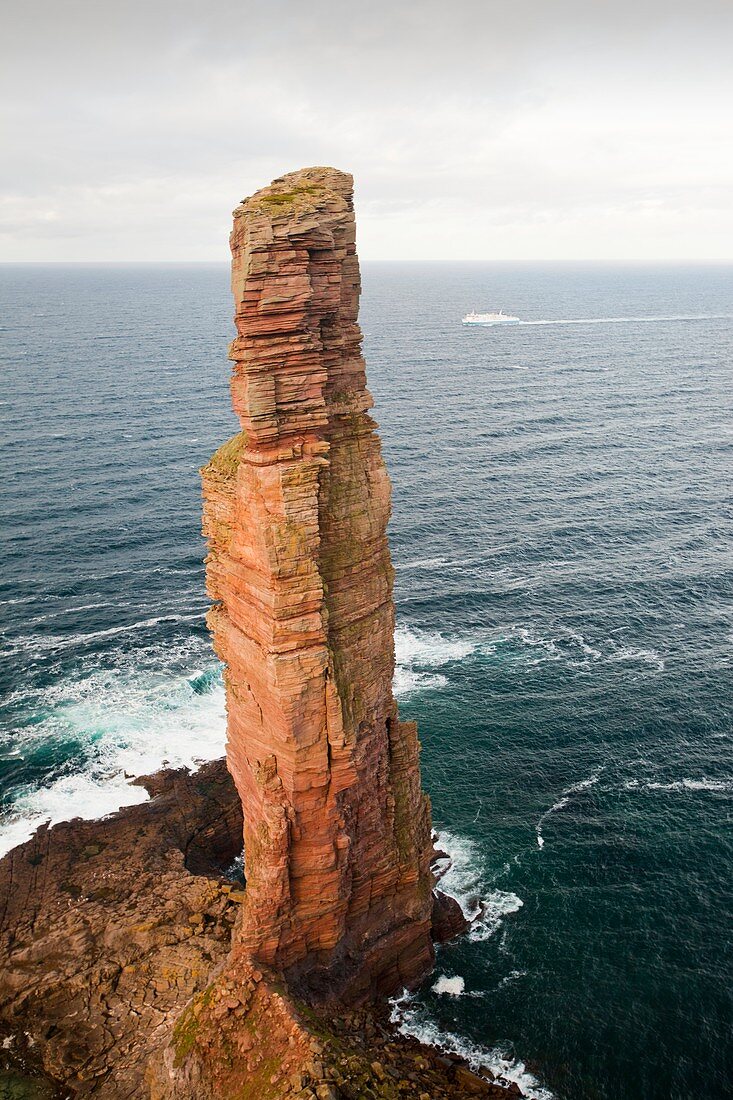 Orkney ferry passing the Old Man of Hoy