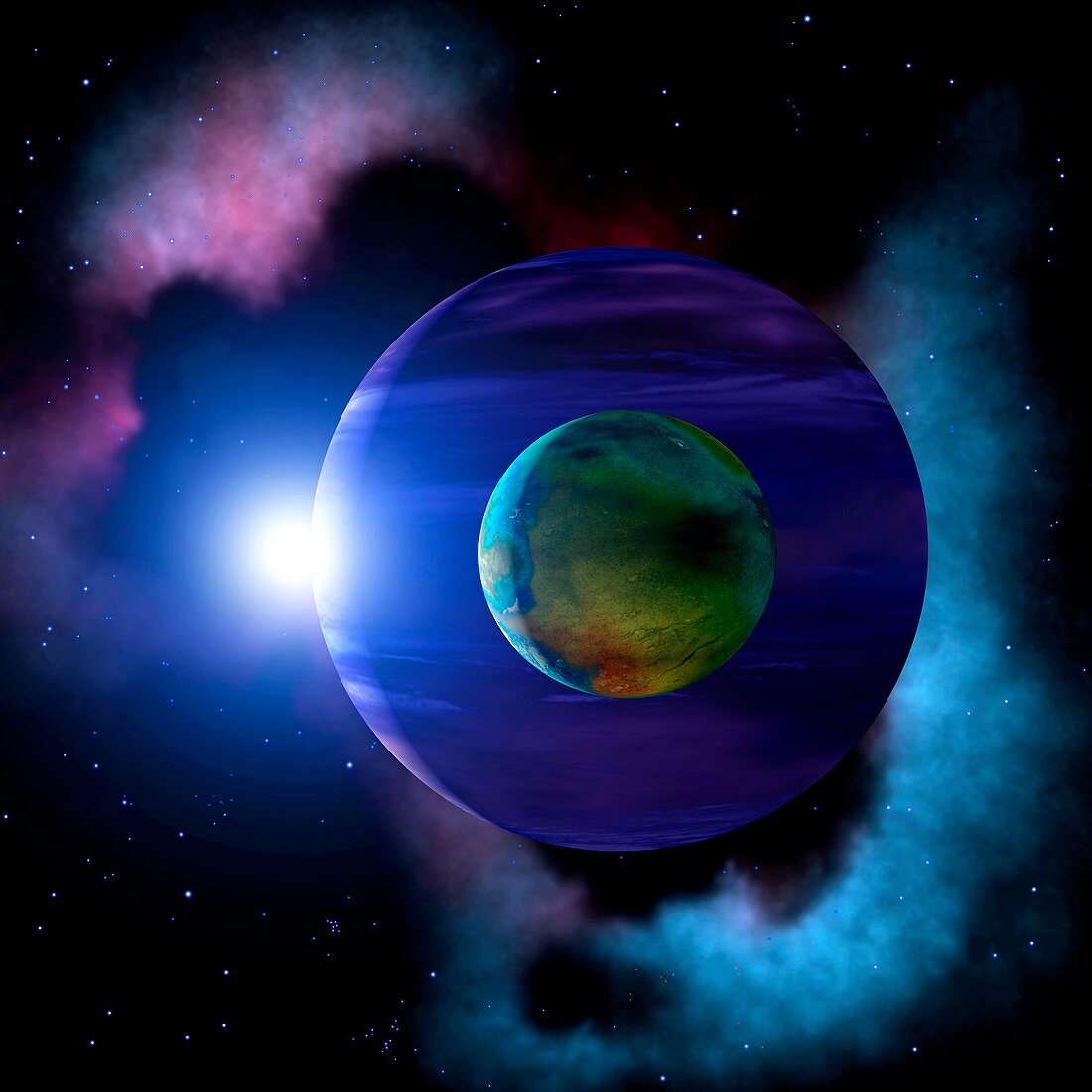 Exoplanet and moon,illustration