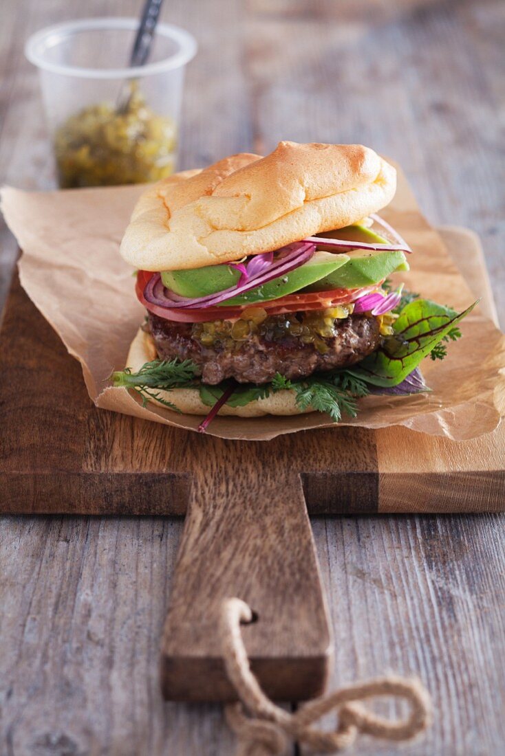 Cloud bread burger (carb-free roll)
