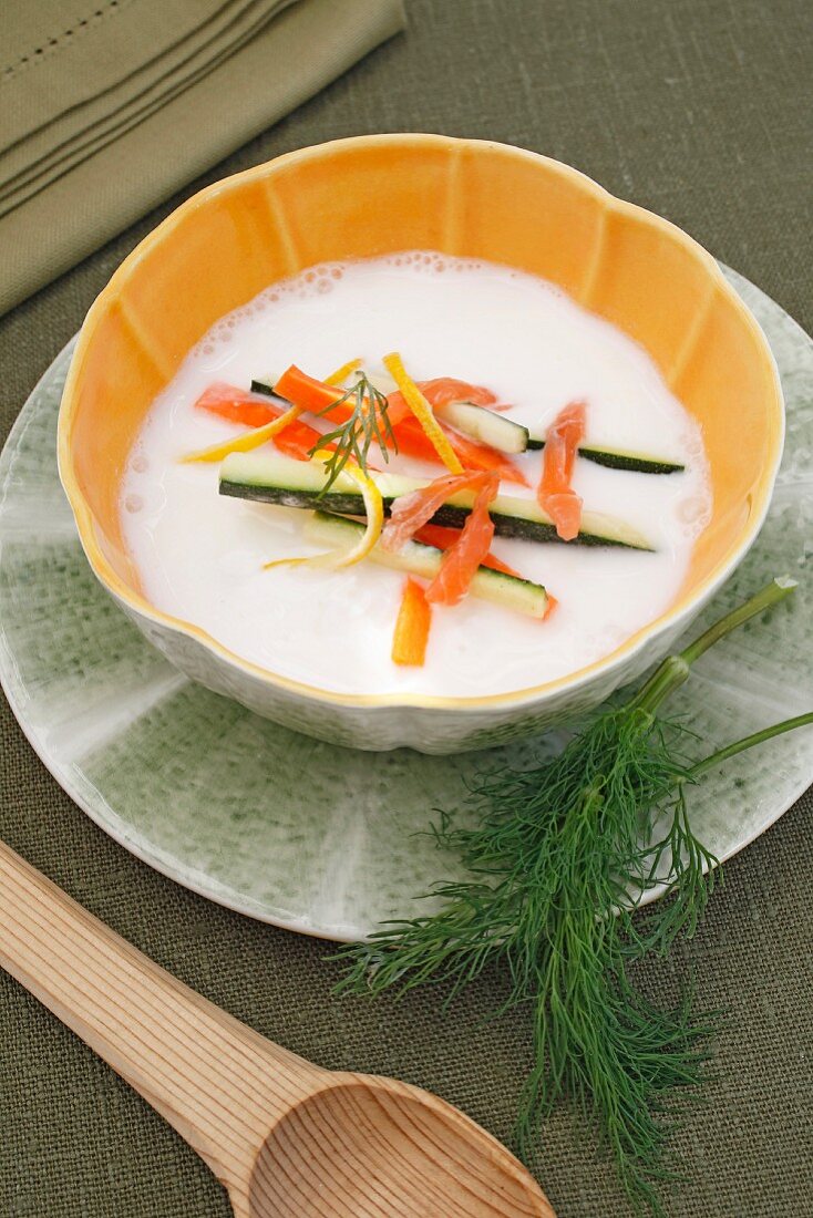 Vegetable soup with salmon