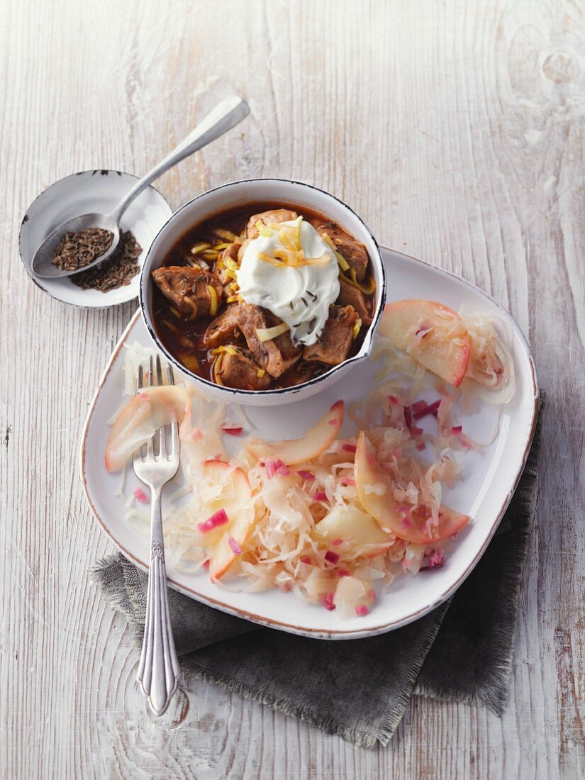 Quick pork goulash with apple sauerkraut