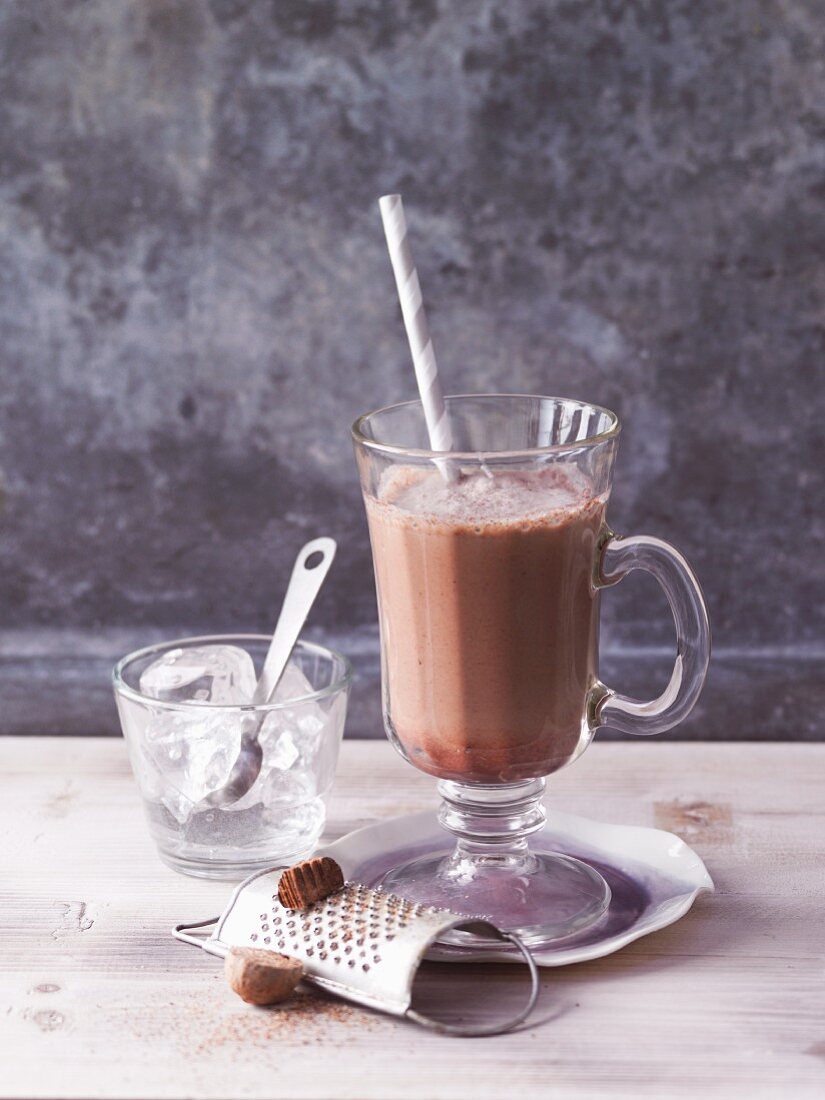 A mocha chocolate shake with nutmeg and cinnamon