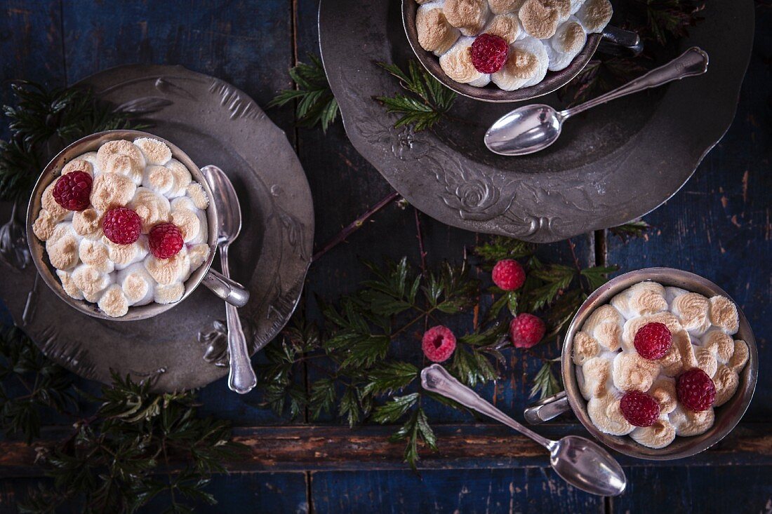 Queen of Puddings (bread pudding with coconut flour sugar and raspberries, England)