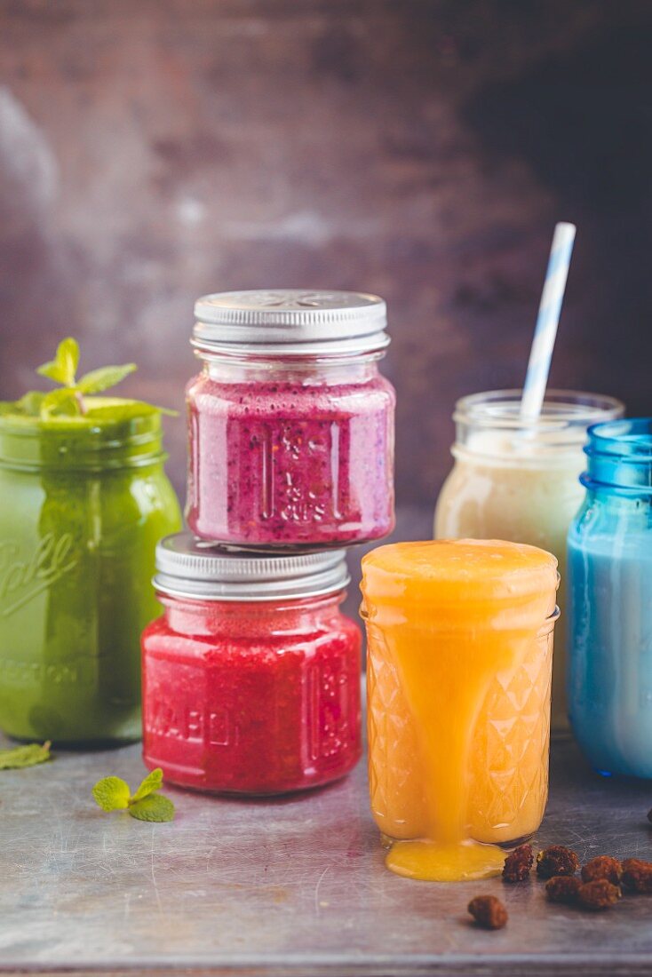 Assorted colourful smoothies