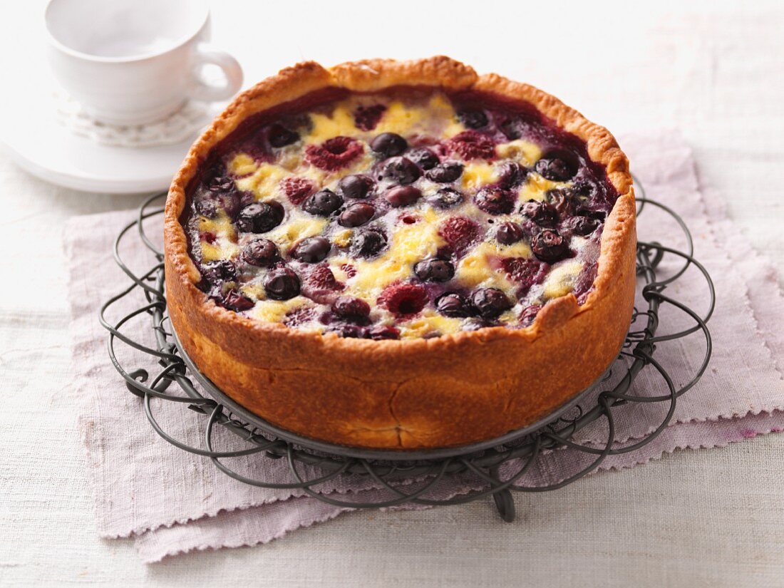 Juicy berry cake with an egg topping