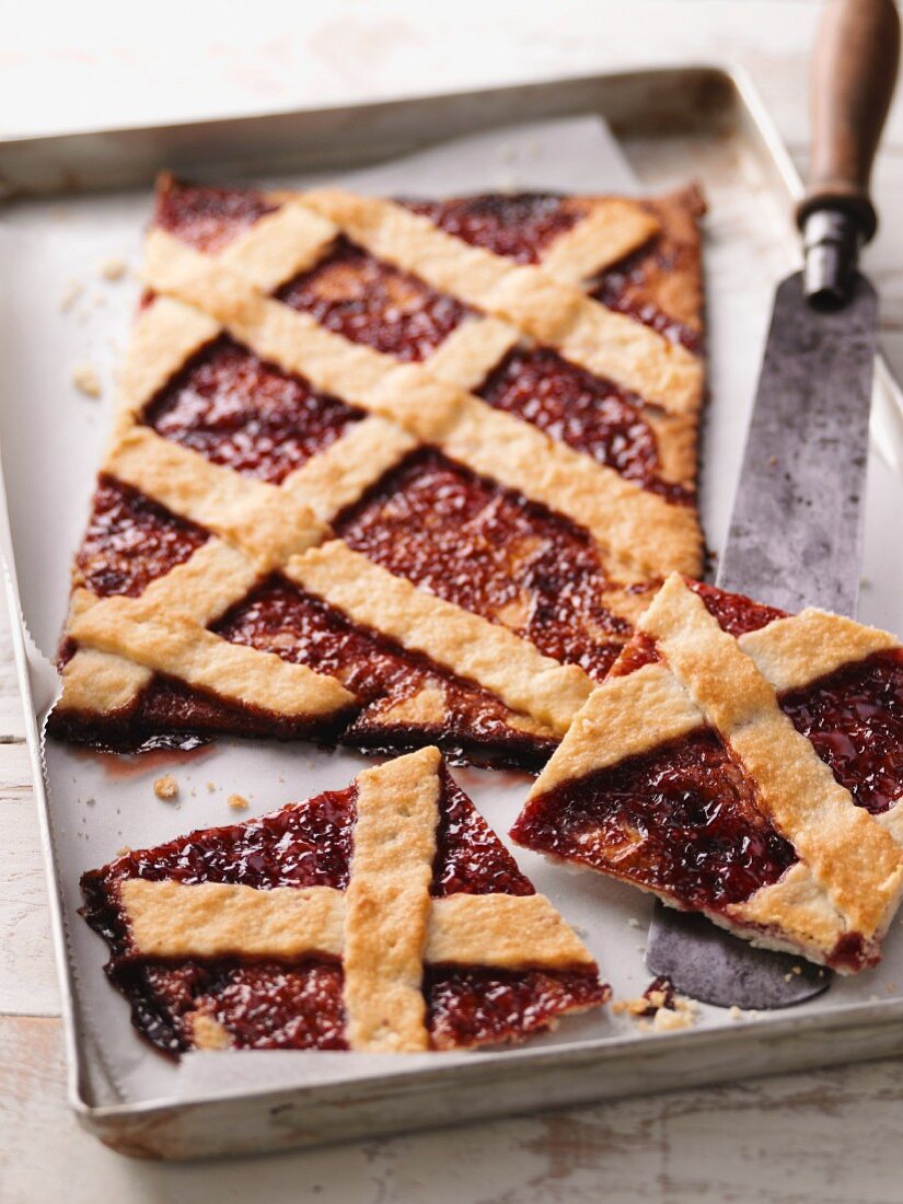 Linz tart on a baking tray