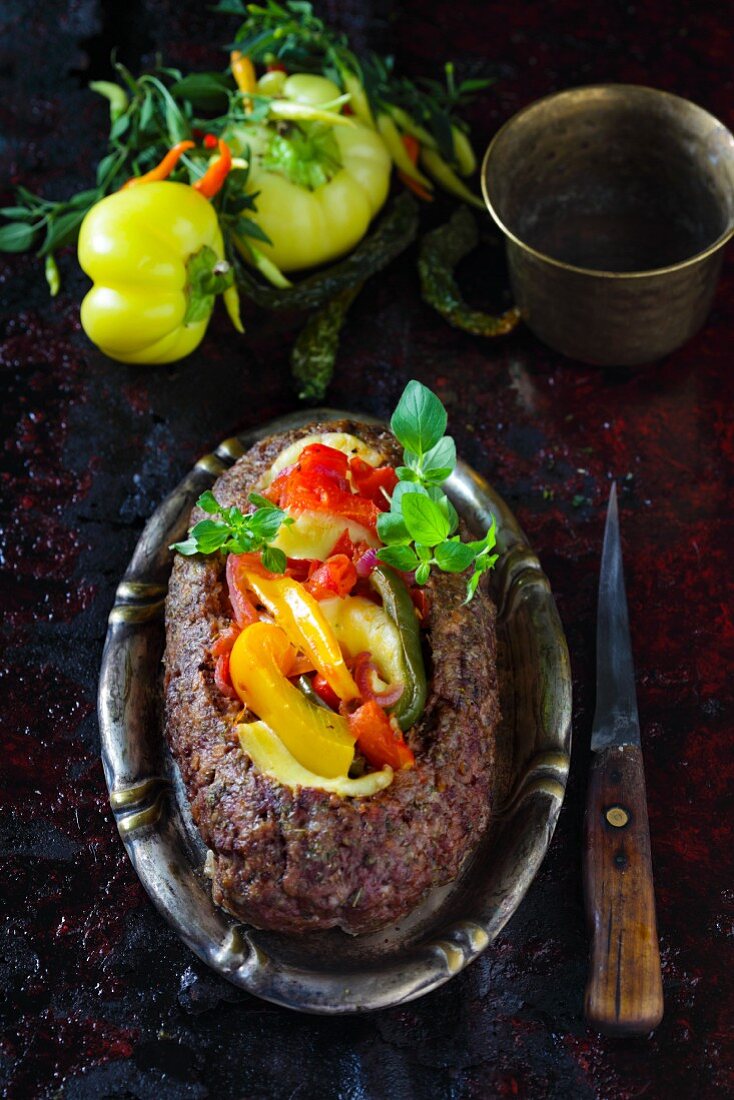 Meatloaf with cheese and peppers