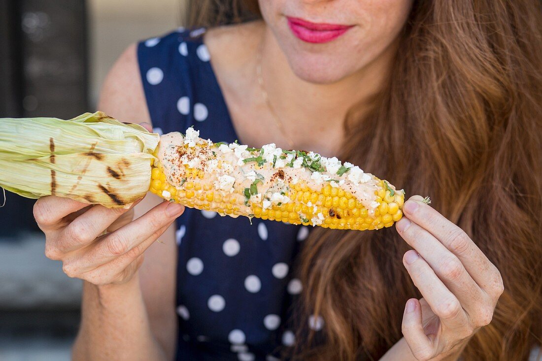 Elotes (grilled corn cobs, street food from Mexico)