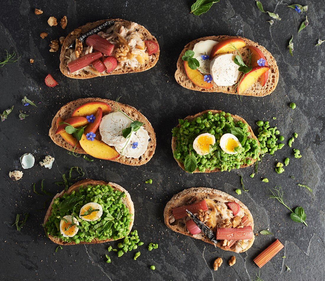 Various open sandwiches