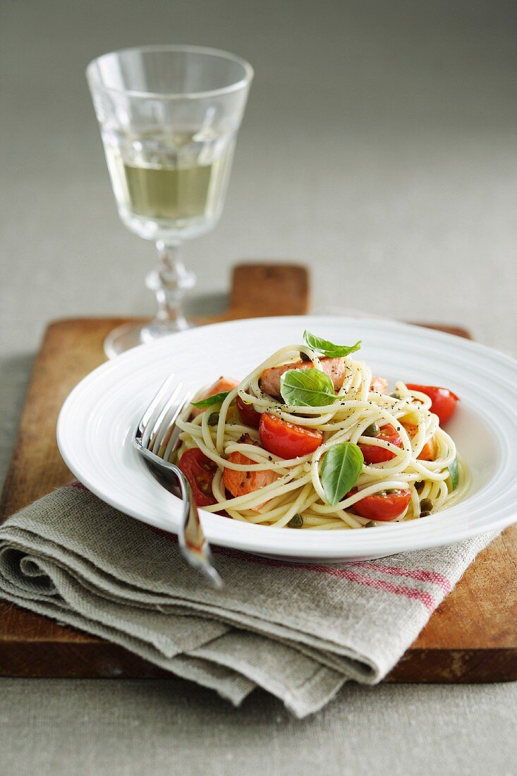 Spaghetti with Ocean Trout and Tomatoes