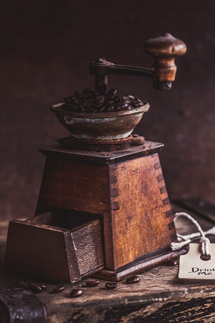 A vintage coffee grinder