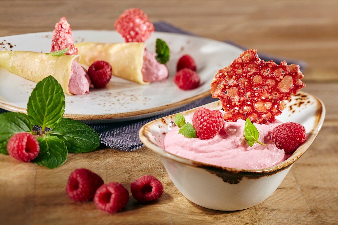 A raspberry dip with sour cream and raspberry schnapps