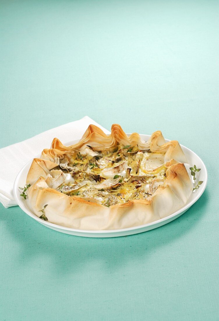 Sfogliata with artichokes and goat's cream cheese (Naples, Italy)