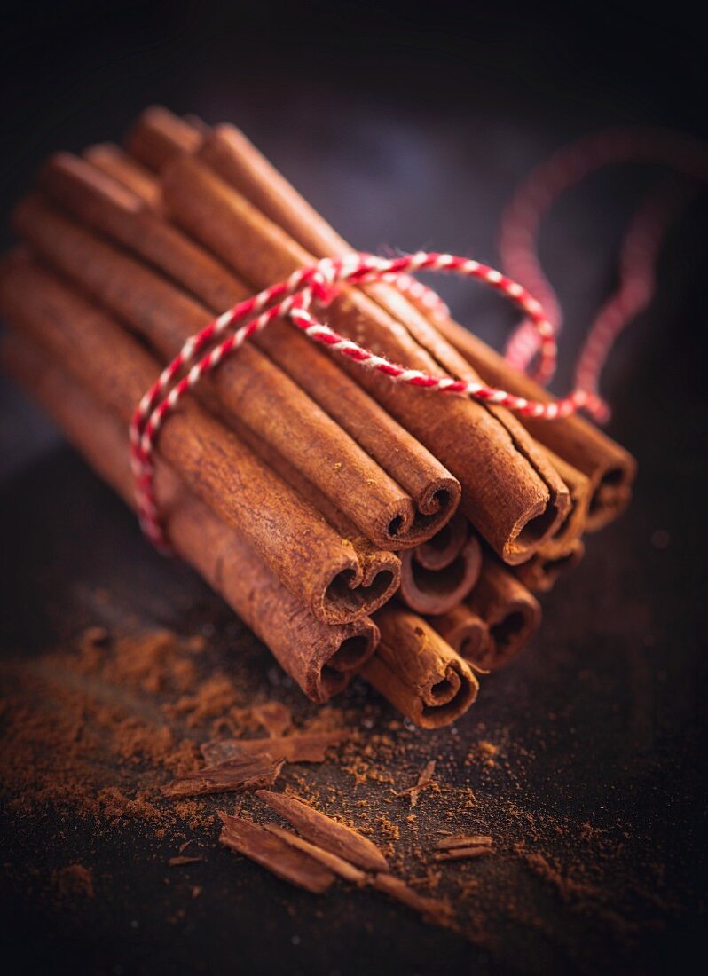 Cinnamon sticks tied in a bunch