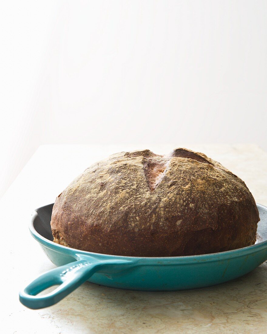 Rustic Italian bread made in a cast iron pan