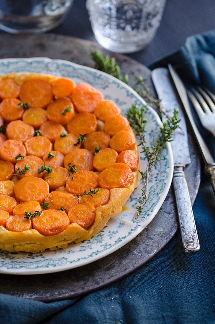 Carrot tarte tatin with thyme and goat's cheese