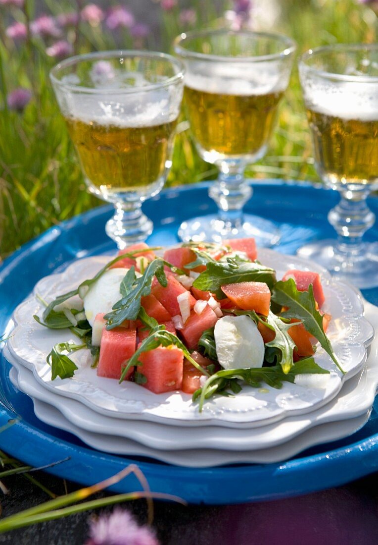 Summer salad with watermelon, mozzarella and rocket