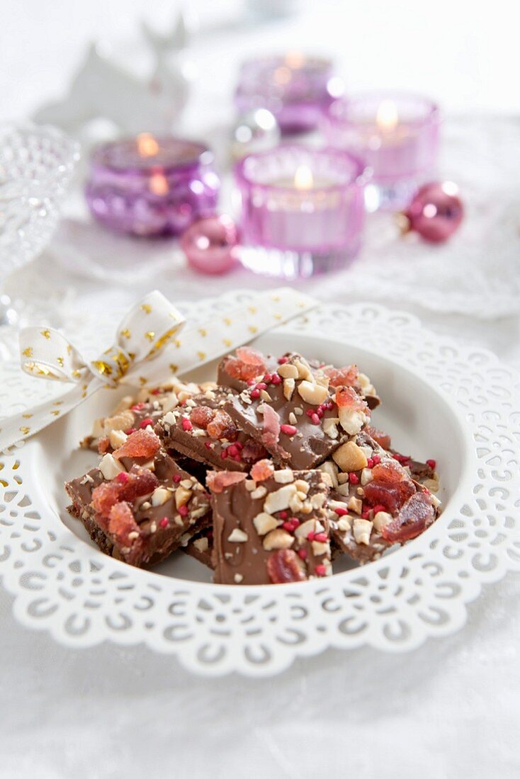 Homemade Christmas sweets made with chocolate and nuts