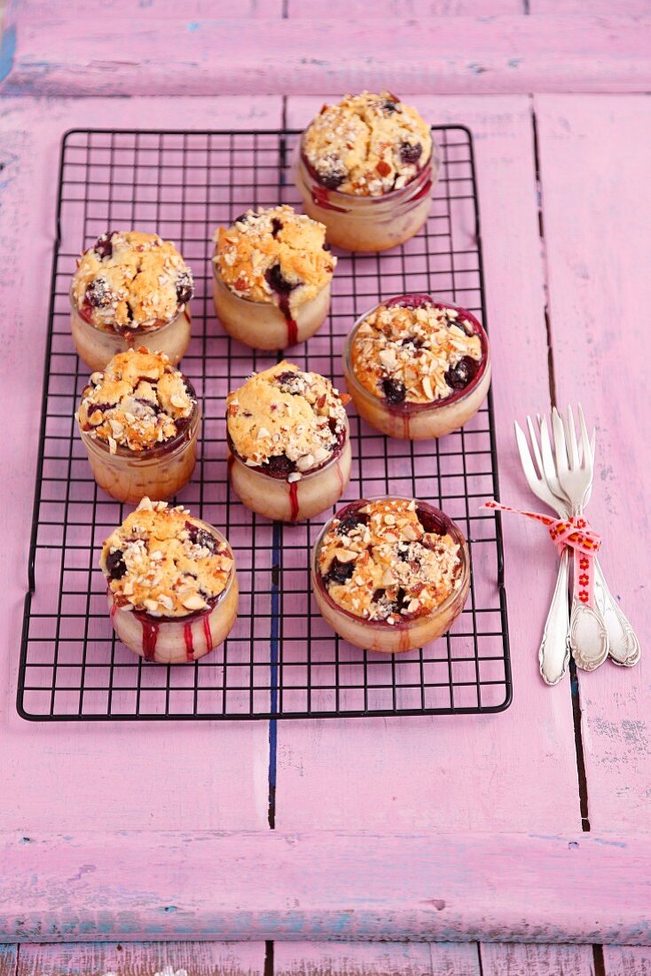 Almond muffins with blueberries baked in glasses
