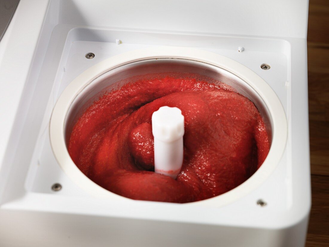 Sorbet being made in an ice cream maker