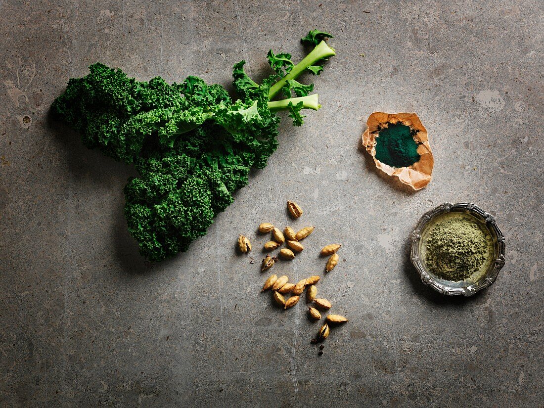 Super foods: kale, cardamom, spirulina and stinging nettle powder